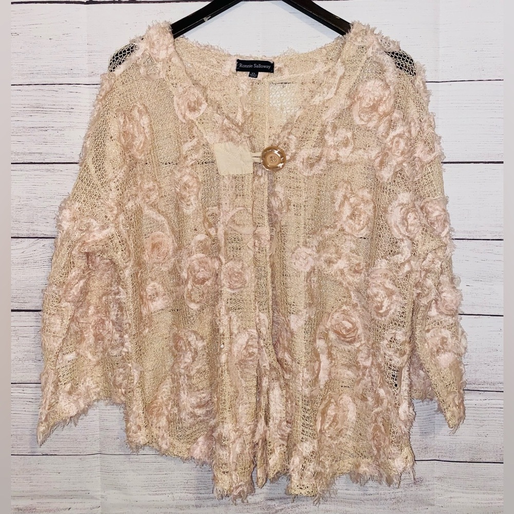 Ronnie Salloway Floral Crochet Cardigan- Size XL